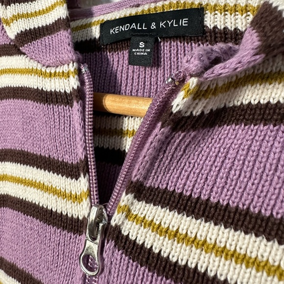 Kendall & Kylie Cropped Striped Double Zipper Hooded Sweater Size S - Picture 3 of 7